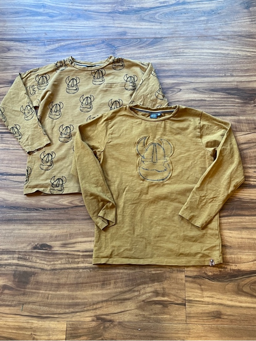 Kids' Long Sleeve Tee with Viking Graphic - Mustard